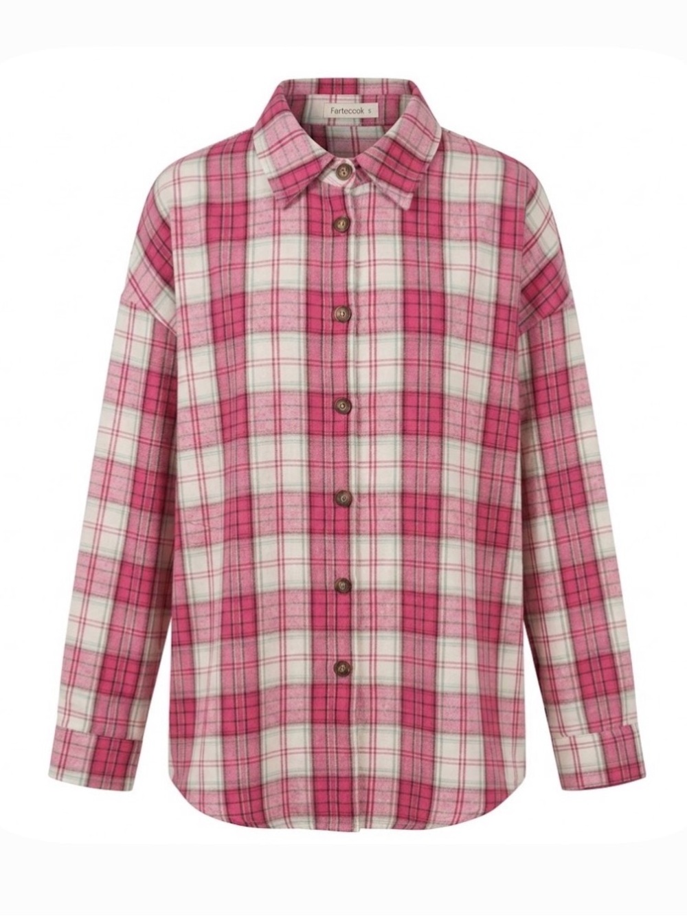 FANTASLOOK Plaid Flannel Shirt, Women’s XL, Pink White